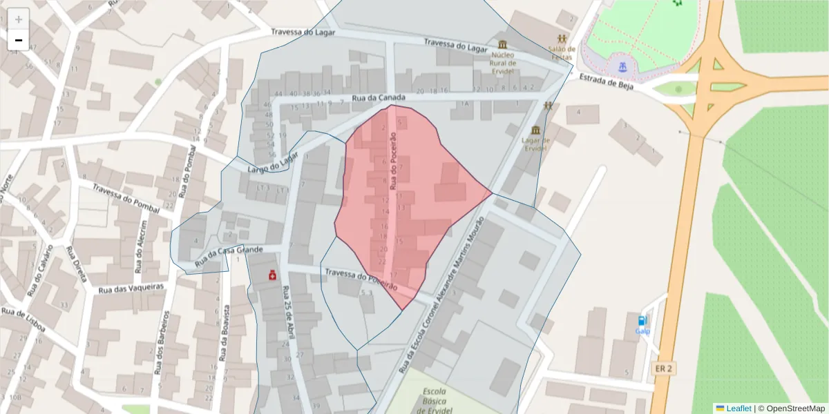 Mapa detalhado do código postal 7600-232 com limites, códigos postais vizinhos e agências dos correios