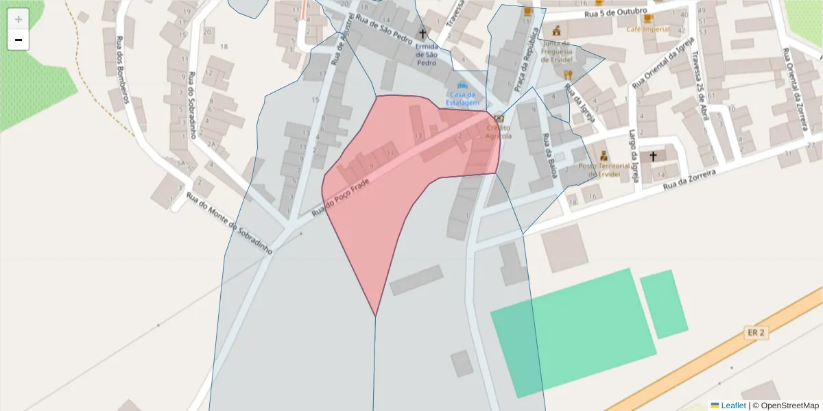 Mapa detalhado do código postal 7600-234 com limites, códigos postais vizinhos e agências dos correios