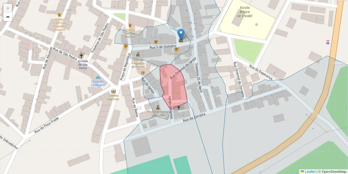 Mapa detalhado do código postal 7600-242 com limites, códigos postais vizinhos e agências dos correios