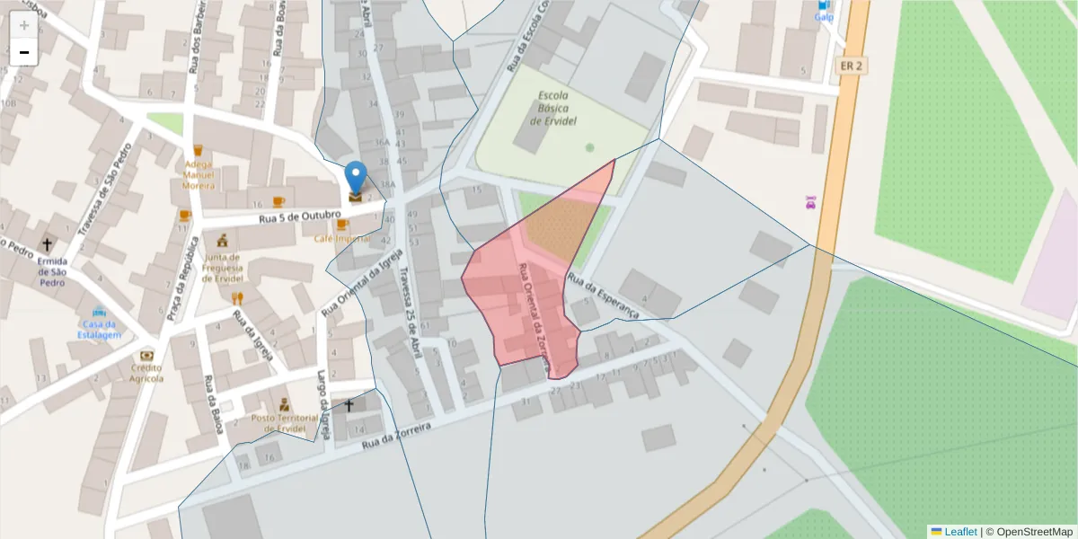 Mapa detalhado do código postal 7600-243 com limites, códigos postais vizinhos e agências dos correios