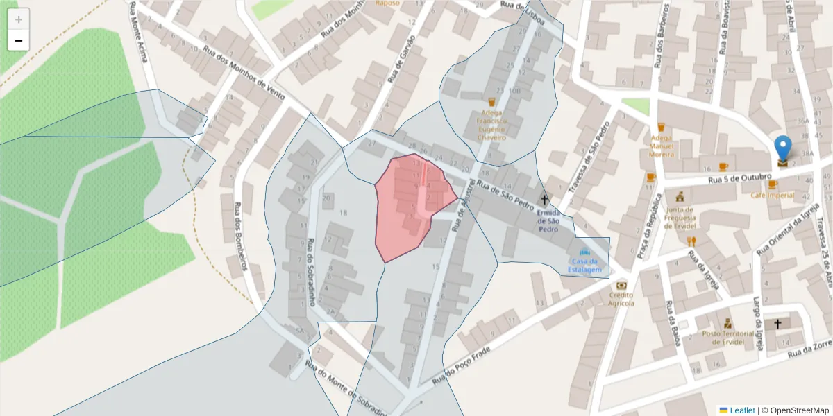 Mapa detalhado do código postal 7600-252 com limites, códigos postais vizinhos e agências dos correios