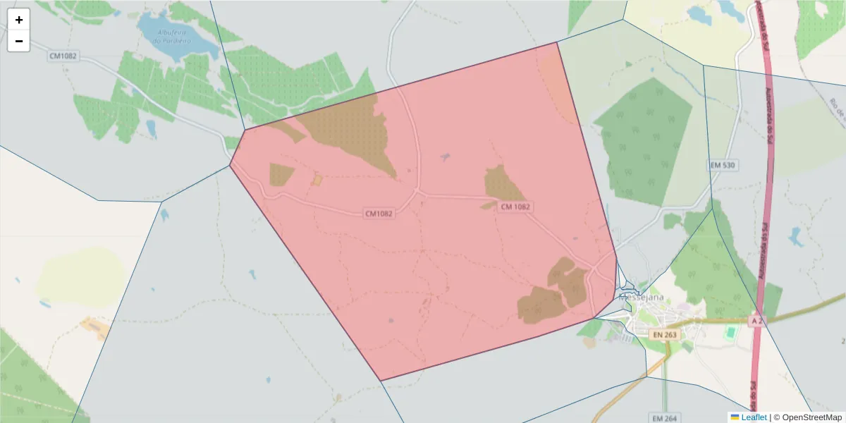 Mapa detalhado do código postal 7600-324 com limites, códigos postais vizinhos e agências dos correios