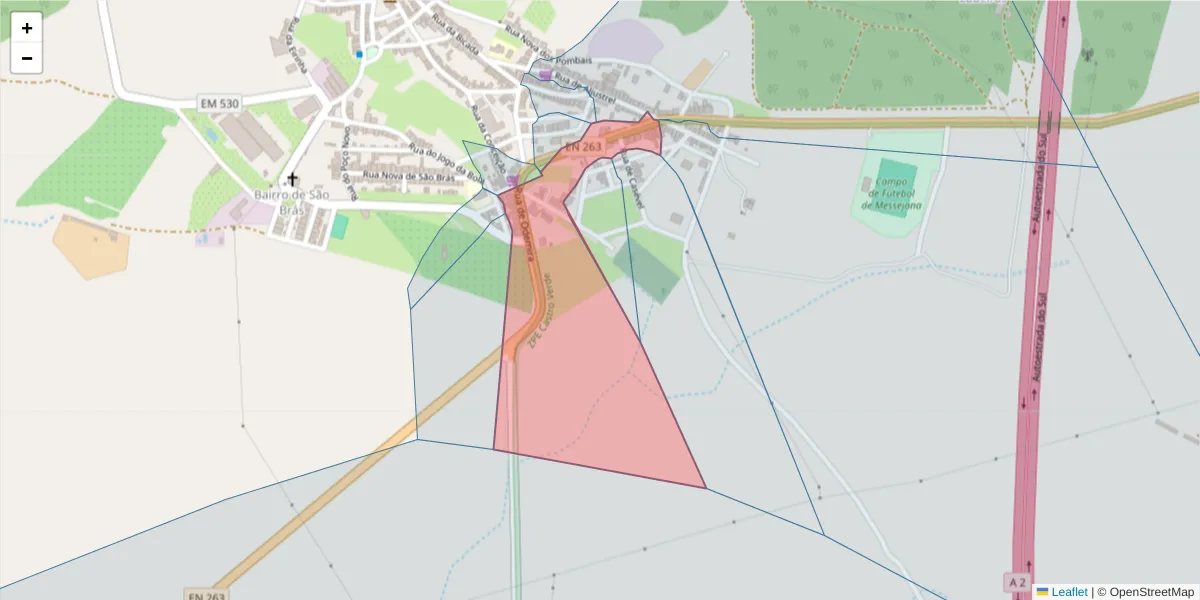 Mapa detalhado do código postal 7600-330 com limites, códigos postais vizinhos e agências dos correios
