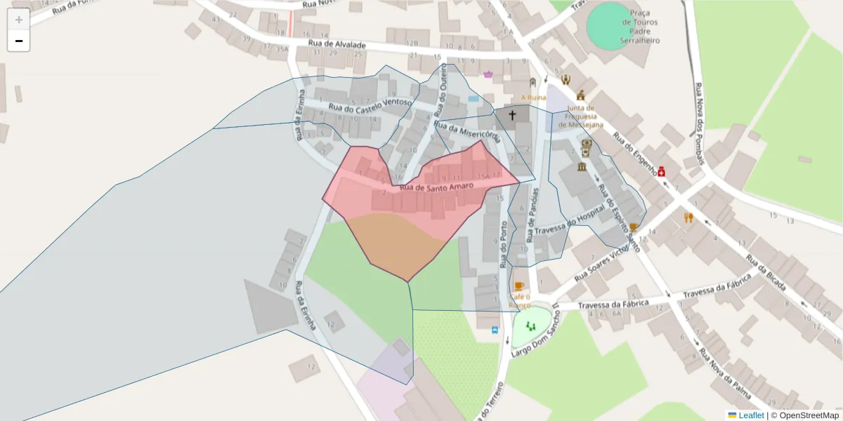 Mapa detalhado do código postal 7600-332 com limites, códigos postais vizinhos e agências dos correios