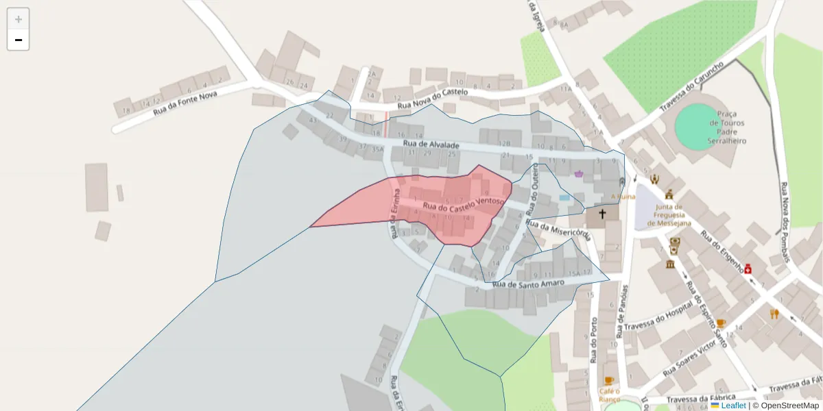 Mapa detalhado do código postal 7600-334 com limites, códigos postais vizinhos e agências dos correios
