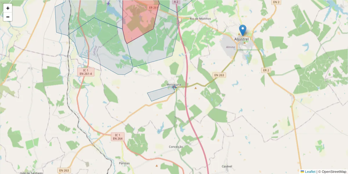 Mapa detalhado do código postal 7600-339 com limites, códigos postais vizinhos e agências dos correios