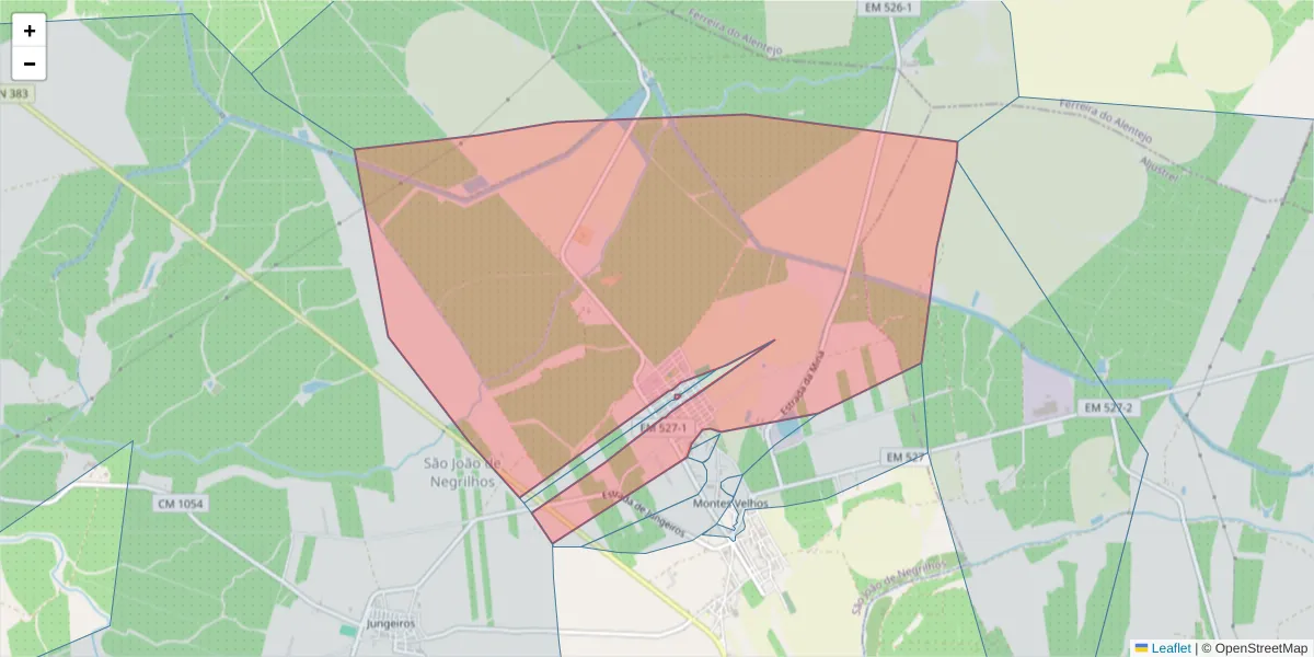 Mapa detalhado do código postal 7600-401 com limites, códigos postais vizinhos e agências dos correios