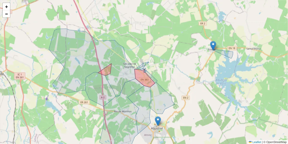 Mapa detalhado do código postal 7600-408 com limites, códigos postais vizinhos e agências dos correios