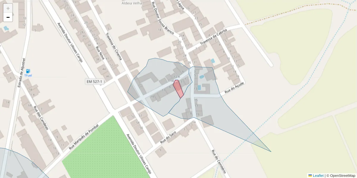 Mapa detalhado do código postal 7600-409 com limites, códigos postais vizinhos e agências dos correios