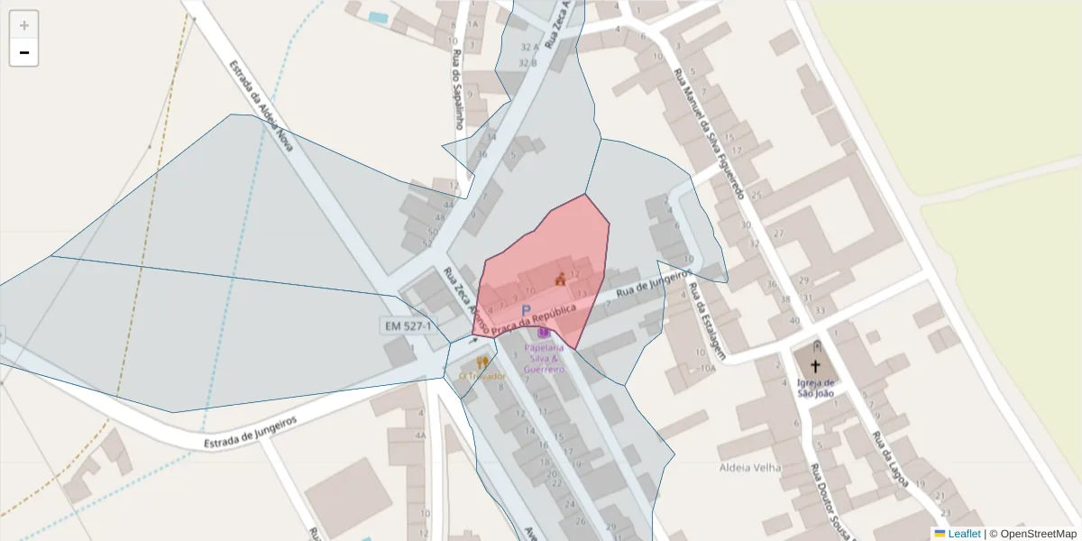 Mapa detalhado do código postal 7600-413 com limites, códigos postais vizinhos e agências dos correios