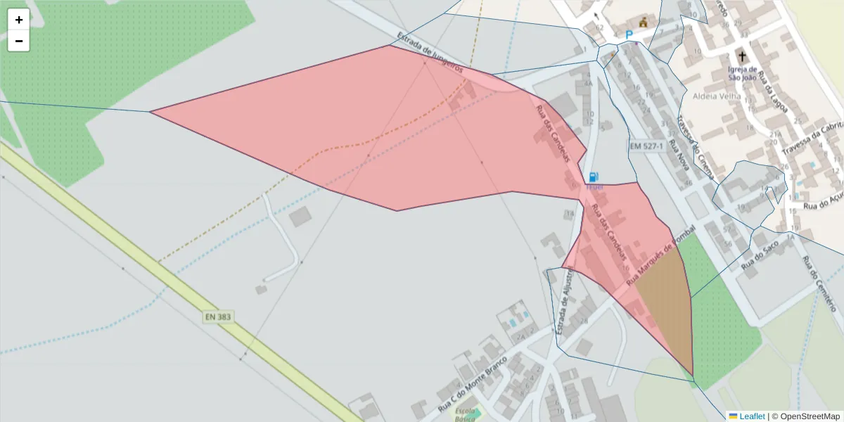 Mapa detalhado do código postal 7600-418 com limites, códigos postais vizinhos e agências dos correios