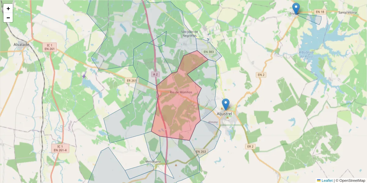 Mapa detalhado do código postal 7600-503 com limites, códigos postais vizinhos e agências dos correios