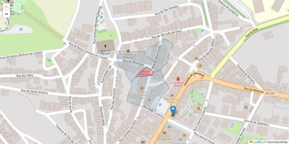Mapa detalhado do código postal 7600 com limites, códigos postais vizinhos e agências dos correios