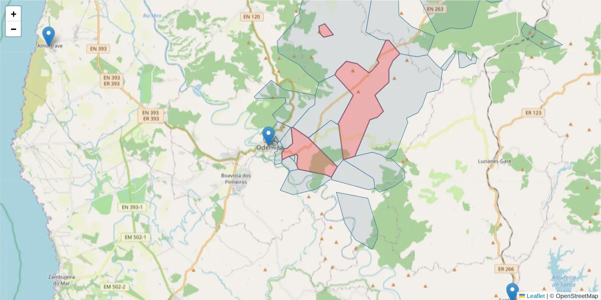 Mapa detalhado do código postal 7630-028 com limites, códigos postais vizinhos e agências dos correios