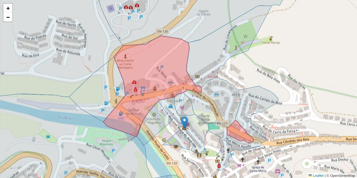 Mapa detalhado do código postal 7630-130 com limites, códigos postais vizinhos e agências dos correios