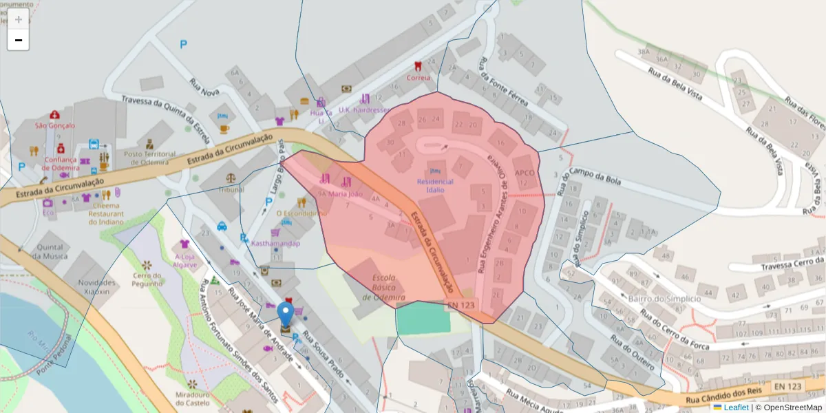 Mapa detalhado do código postal 7630-149 com limites, códigos postais vizinhos e agências dos correios