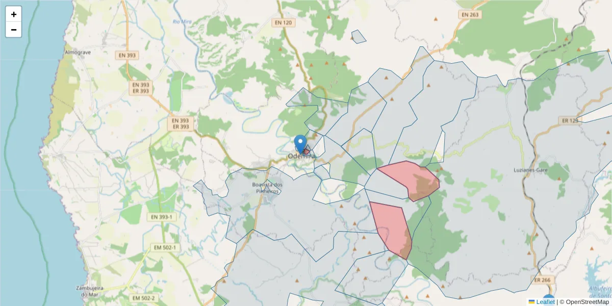Mapa detalhado do código postal 7630-163 com limites, códigos postais vizinhos e agências dos correios