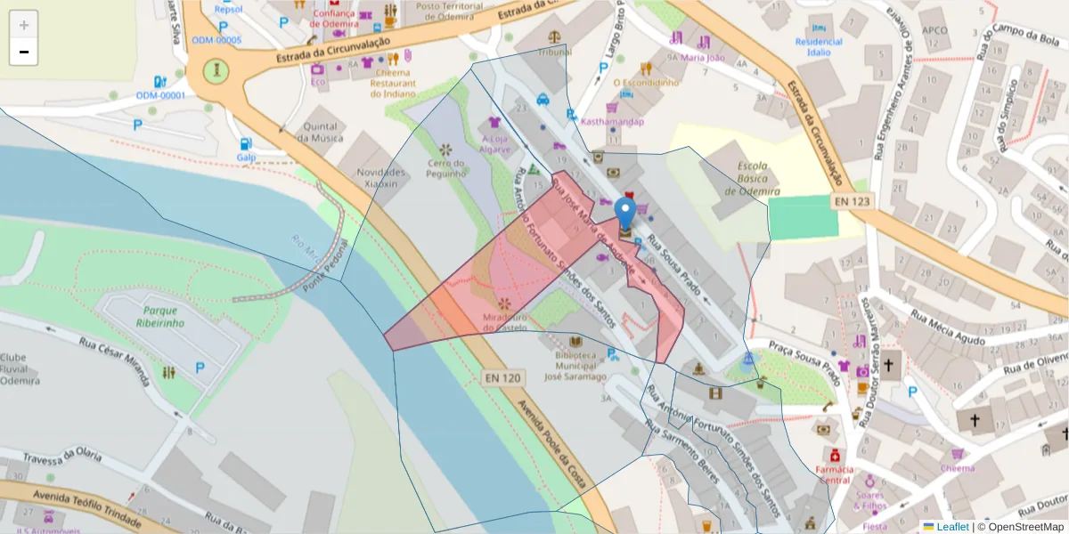 Mapa detalhado do código postal 7630-168 com limites, códigos postais vizinhos e agências dos correios