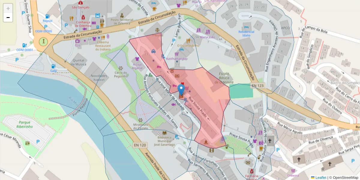Mapa detalhado do código postal 7630-176 com limites, códigos postais vizinhos e agências dos correios