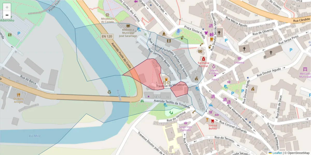 Mapa detalhado do código postal 7630-187 com limites, códigos postais vizinhos e agências dos correios