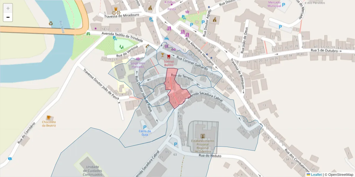 Mapa detalhado do código postal 7630-189 com limites, códigos postais vizinhos e agências dos correios