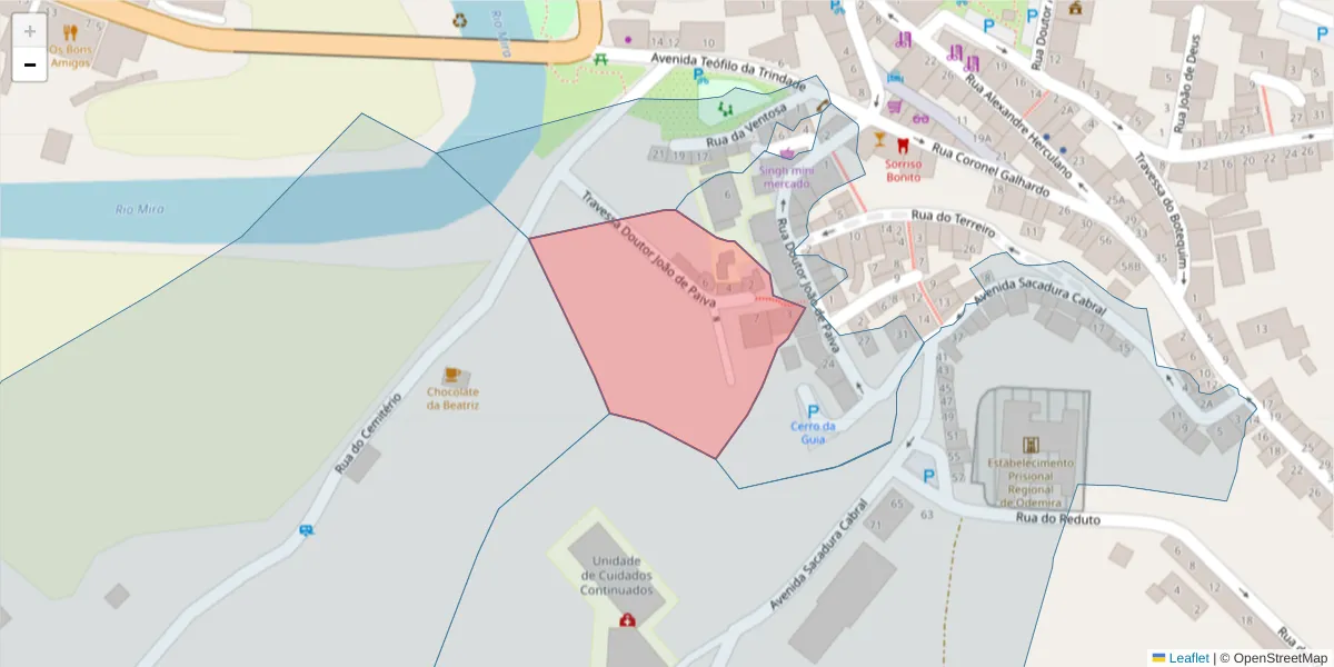 Mapa detalhado do código postal 7630-190 com limites, códigos postais vizinhos e agências dos correios