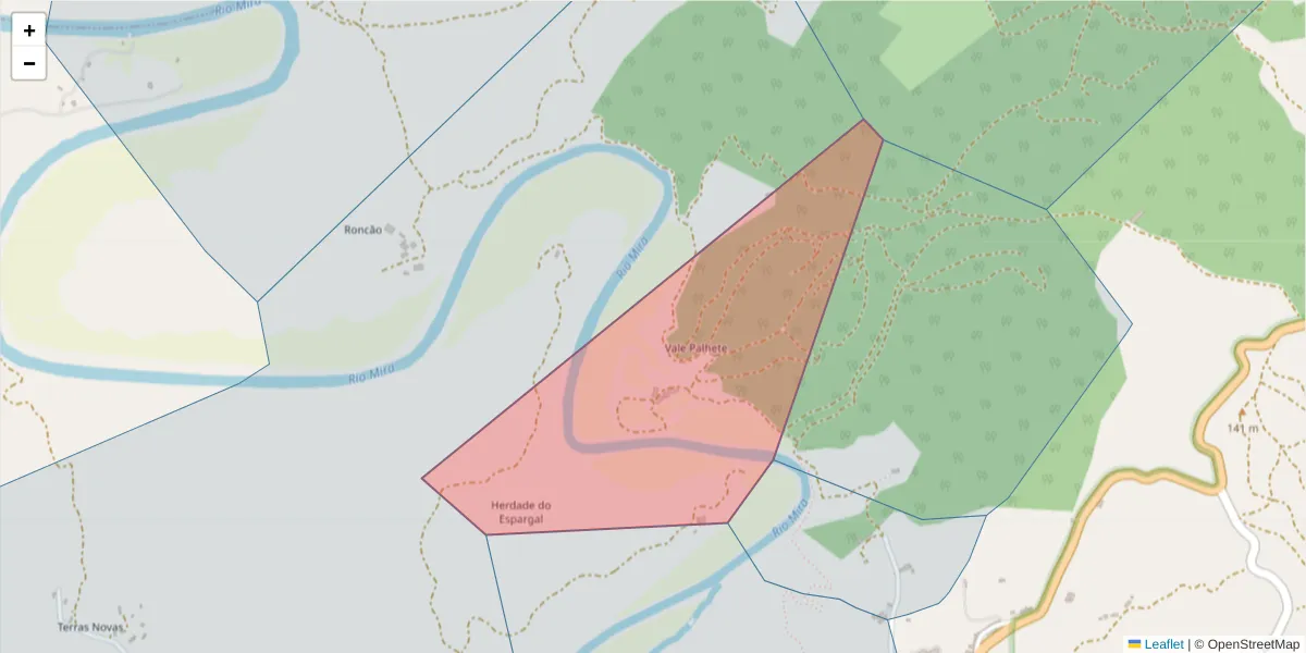 Mapa detalhado do código postal 7630-242 com limites, códigos postais vizinhos e agências dos correios