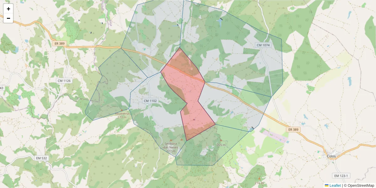 Mapa detalhado do código postal 7630-271 com limites, códigos postais vizinhos e agências dos correios