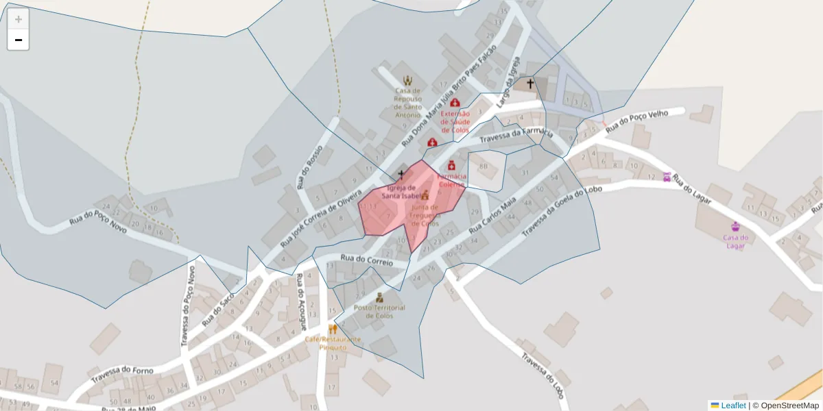 Mapa detalhado do código postal 7630-310 com limites, códigos postais vizinhos e agências dos correios