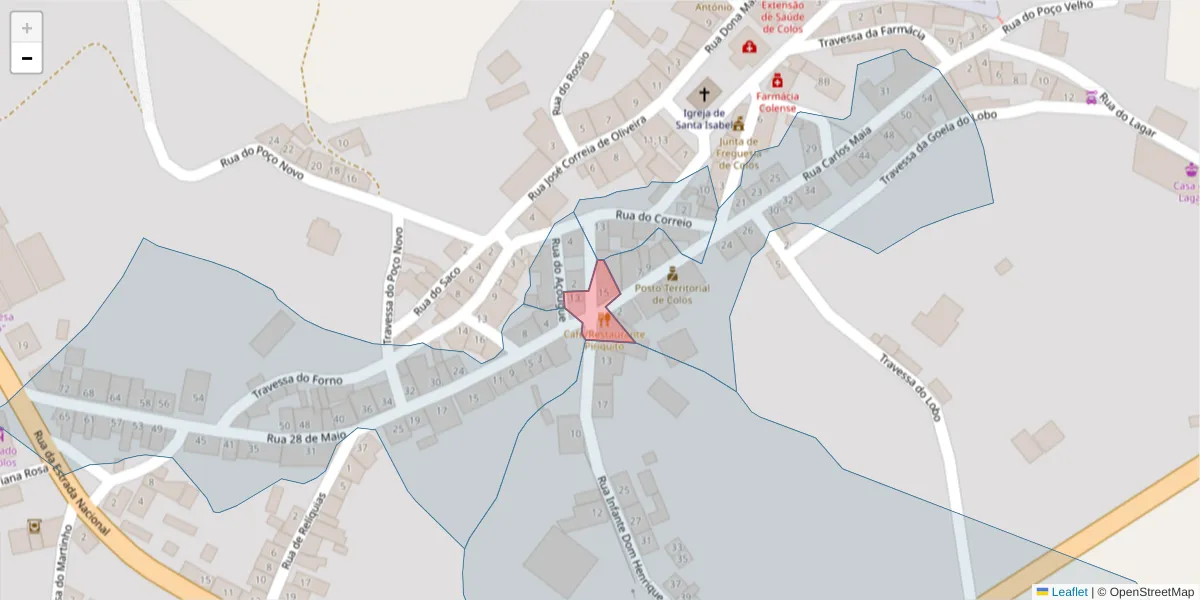 Mapa detalhado do código postal 7630-313 com limites, códigos postais vizinhos e agências dos correios