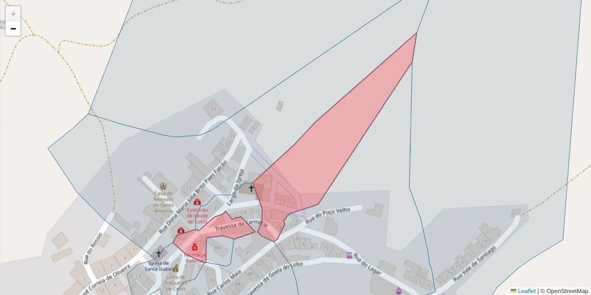 Mapa detalhado do código postal 7630-314 com limites, códigos postais vizinhos e agências dos correios