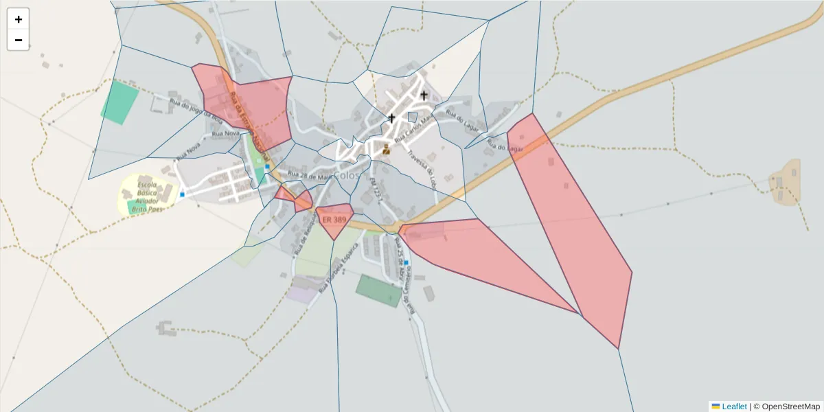 Mapa detalhado do código postal 7630-328 com limites, códigos postais vizinhos e agências dos correios