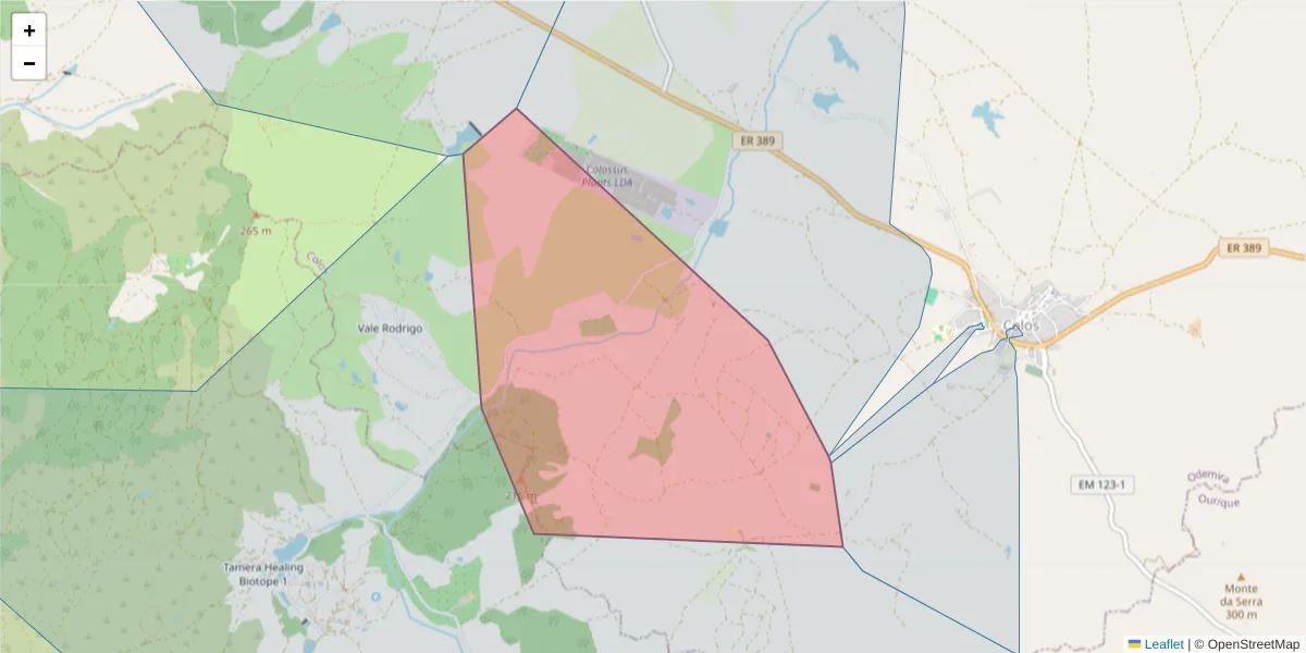 Mapa detalhado do código postal 7630-342 com limites, códigos postais vizinhos e agências dos correios