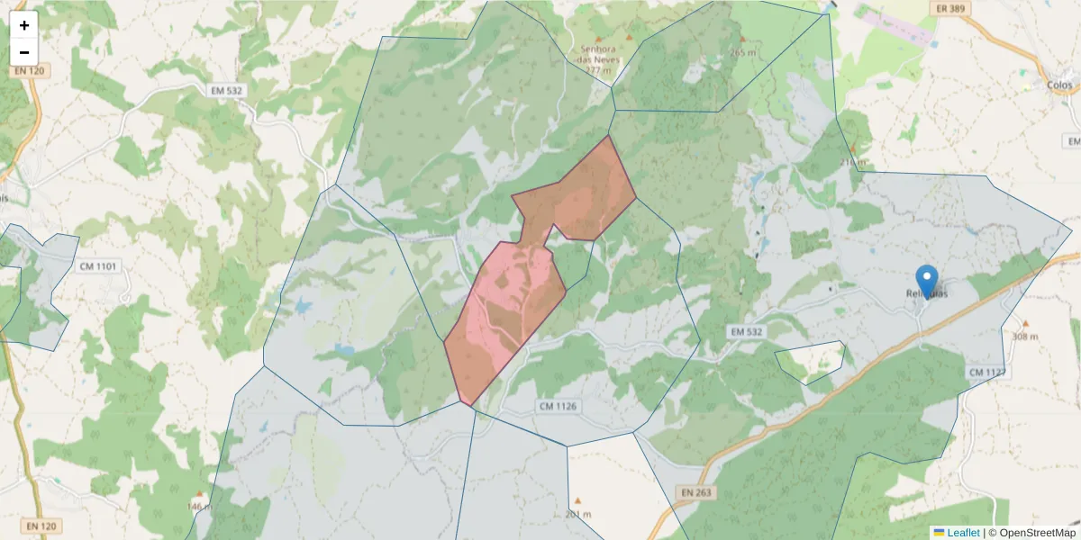 Mapa detalhado do código postal 7630-381 com limites, códigos postais vizinhos e agências dos correios