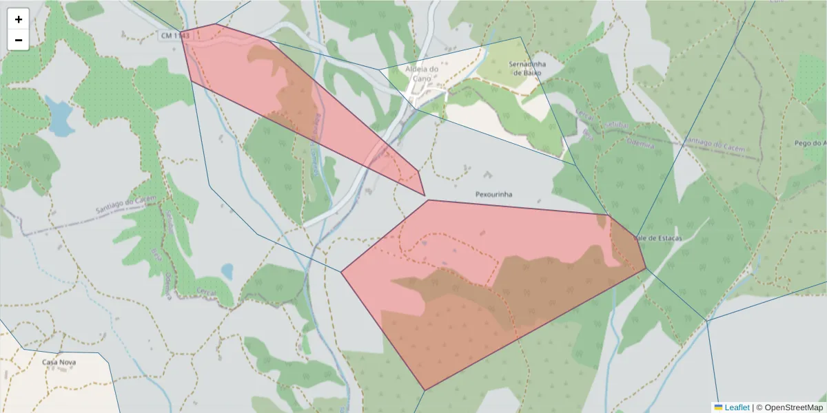 Mapa detalhado do código postal 7630-396 com limites, códigos postais vizinhos e agências dos correios