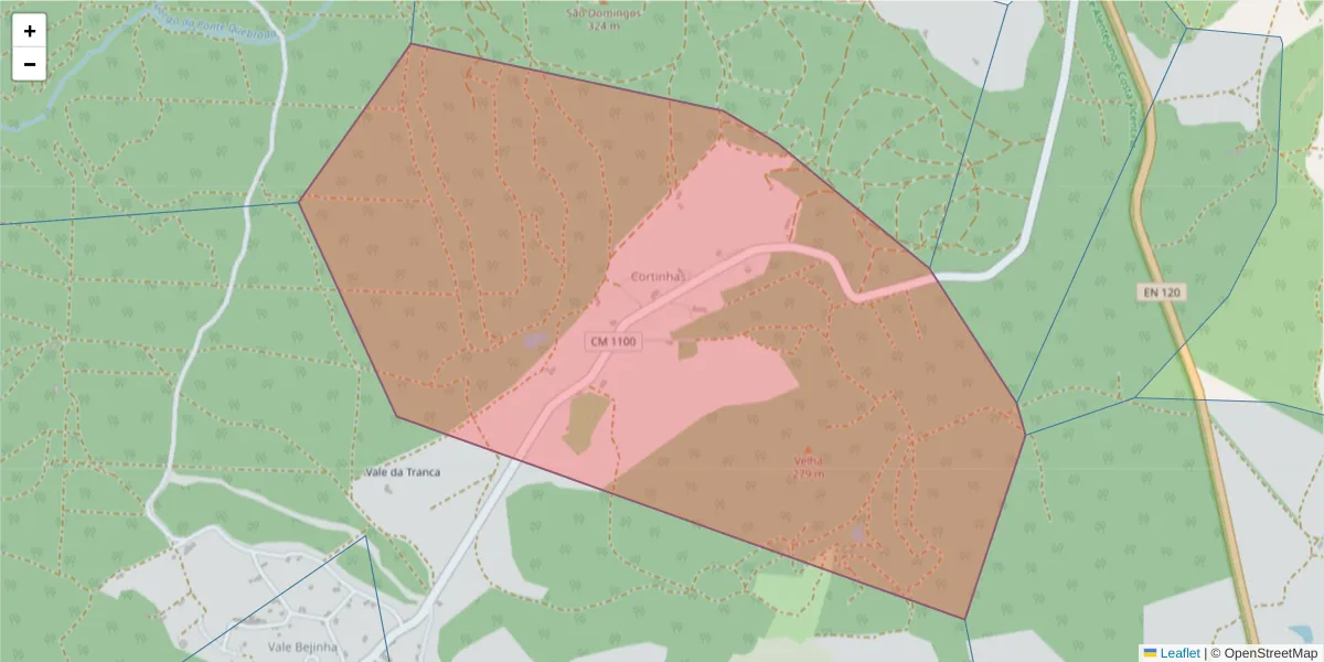 Mapa detalhado do código postal 7630-441 com limites, códigos postais vizinhos e agências dos correios