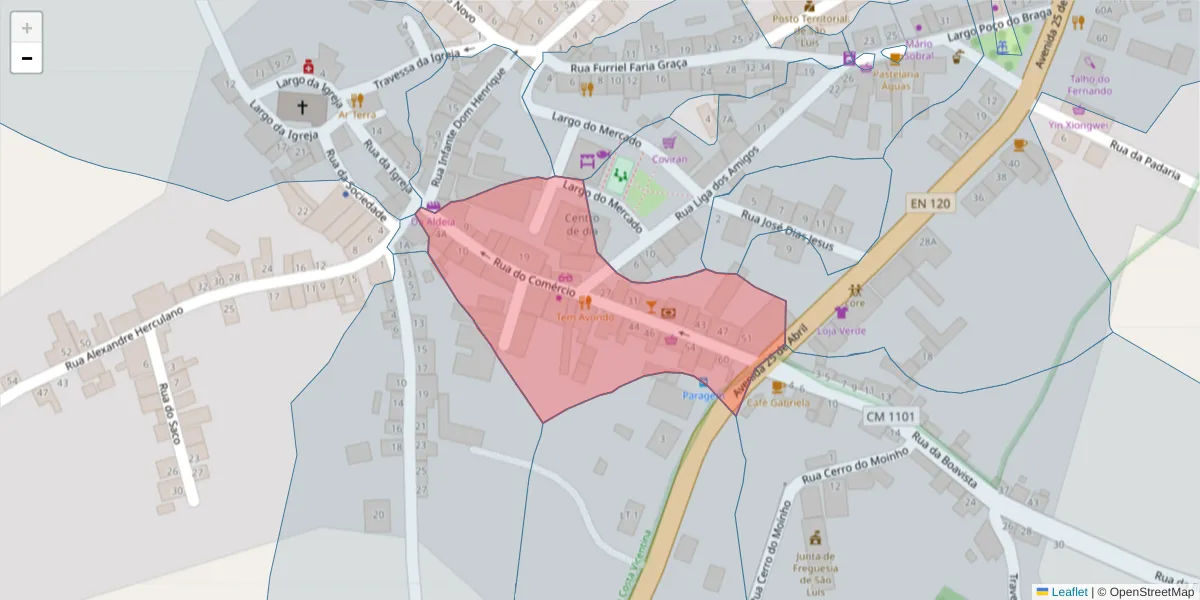 Mapa detalhado do código postal 7630-462 com limites, códigos postais vizinhos e agências dos correios
