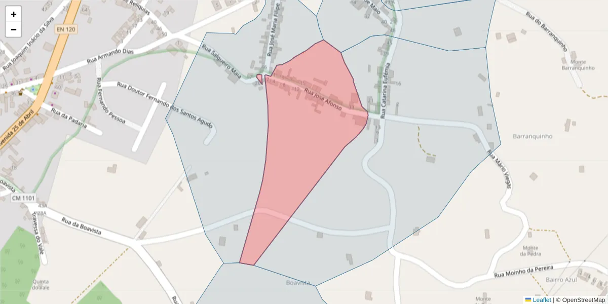 Mapa detalhado do código postal 7630-469 com limites, códigos postais vizinhos e agências dos correios