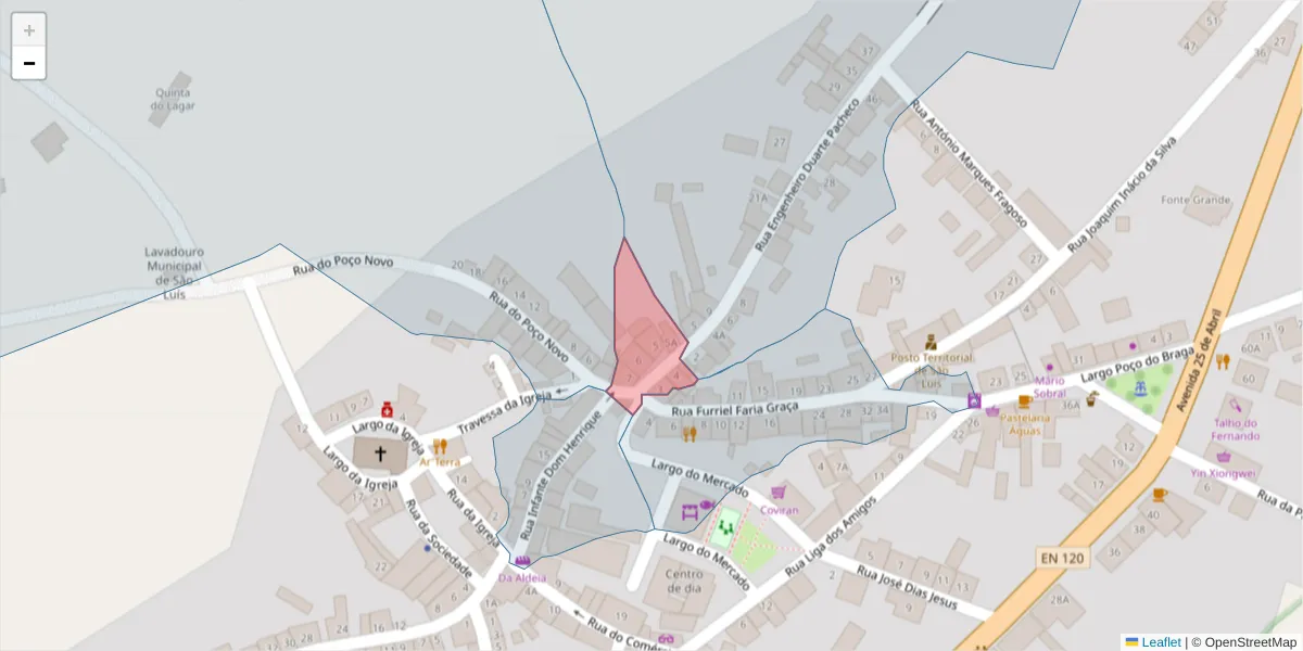 Mapa detalhado do código postal 7630-478 com limites, códigos postais vizinhos e agências dos correios