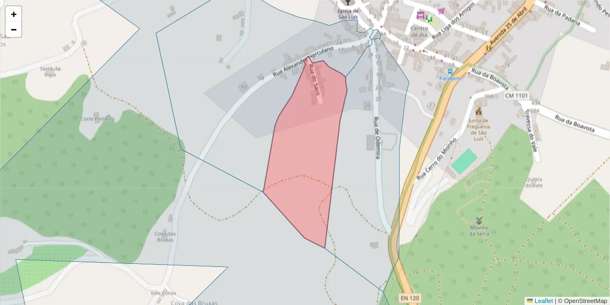 Mapa detalhado do código postal 7630-484 com limites, códigos postais vizinhos e agências dos correios