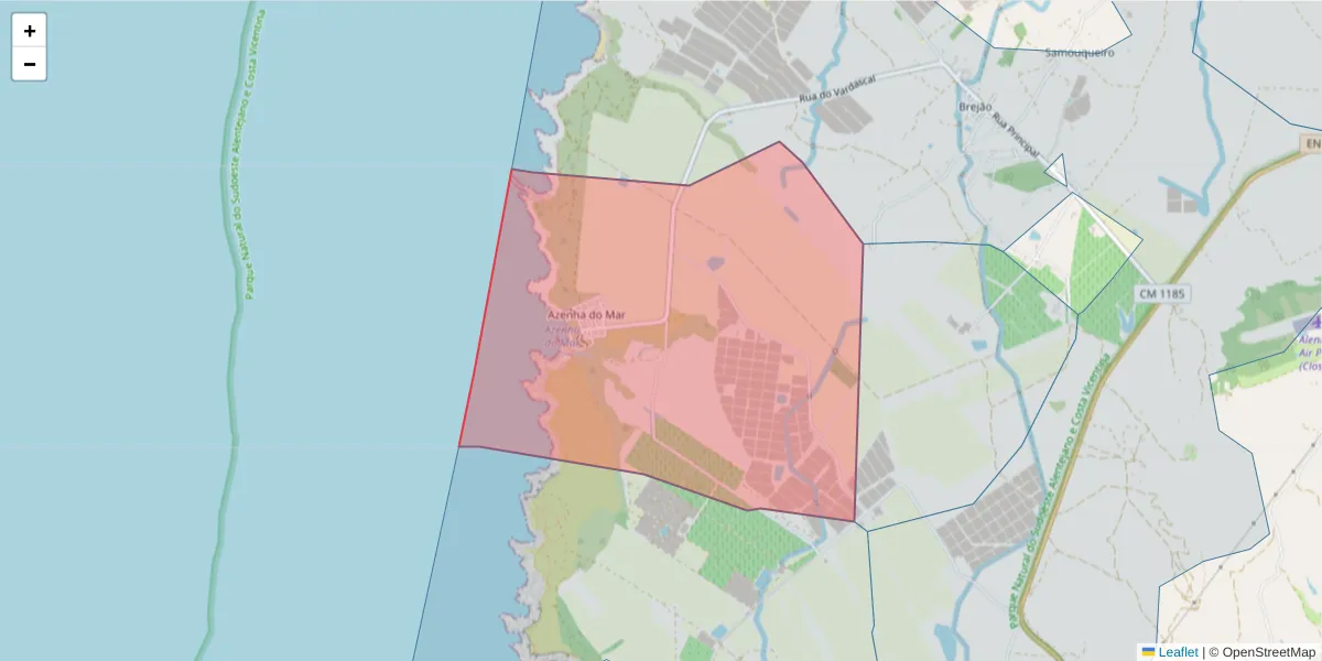 Mapa detalhado do código postal 7630-564 com limites, códigos postais vizinhos e agências dos correios