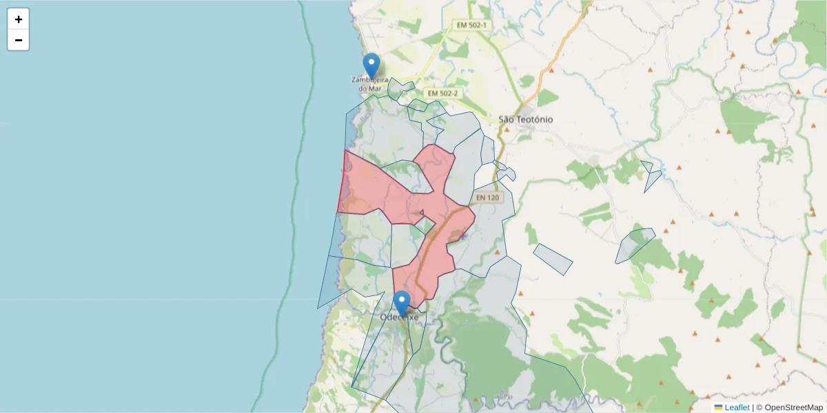Mapa detalhado do código postal 7630-569 com limites, códigos postais vizinhos e agências dos correios