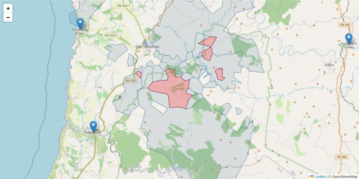 Mapa detalhado do código postal 7630-578 com limites, códigos postais vizinhos e agências dos correios