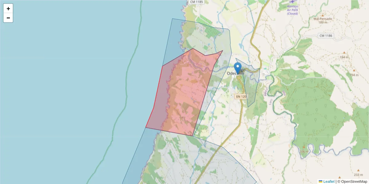 Mapa detalhado do código postal 7630-581 com limites, códigos postais vizinhos e agências dos correios