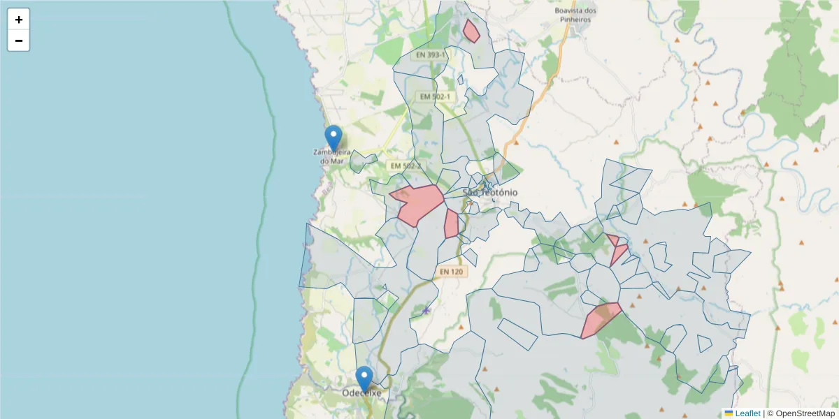 Mapa detalhado do código postal 7630-583 com limites, códigos postais vizinhos e agências dos correios