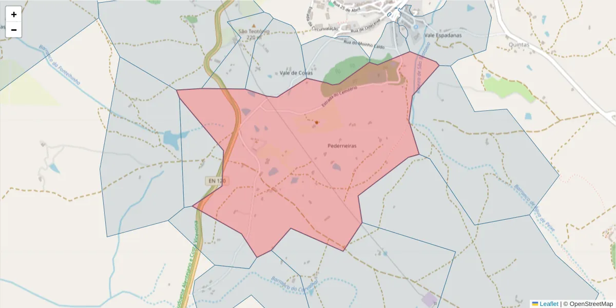 Mapa detalhado do código postal 7630-587 com limites, códigos postais vizinhos e agências dos correios