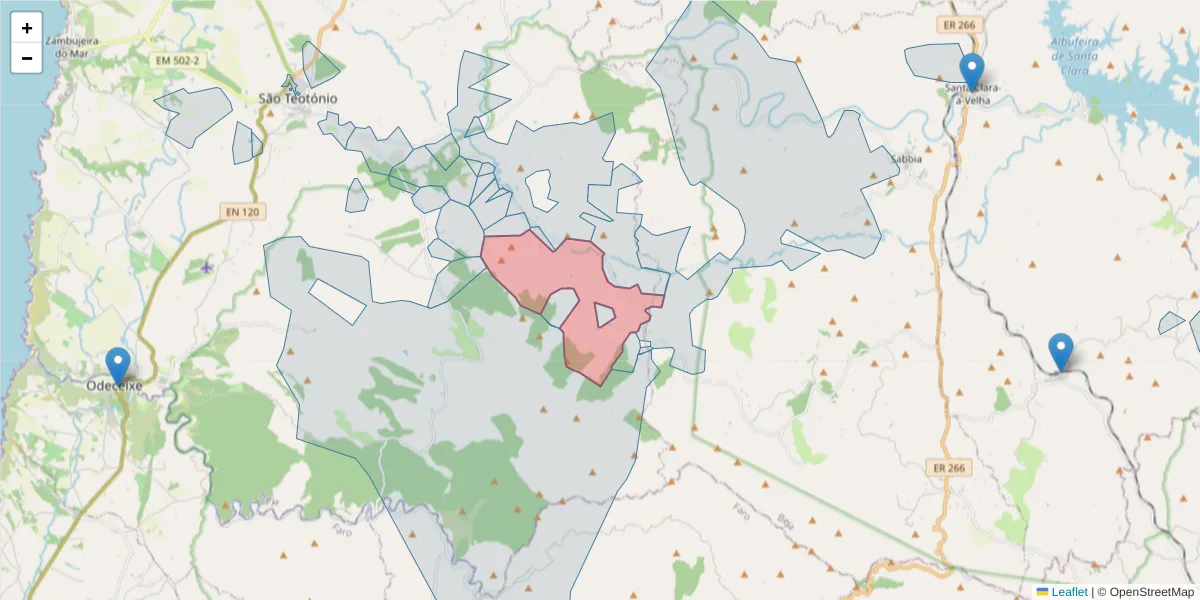 Mapa detalhado do código postal 7630-593 com limites, códigos postais vizinhos e agências dos correios