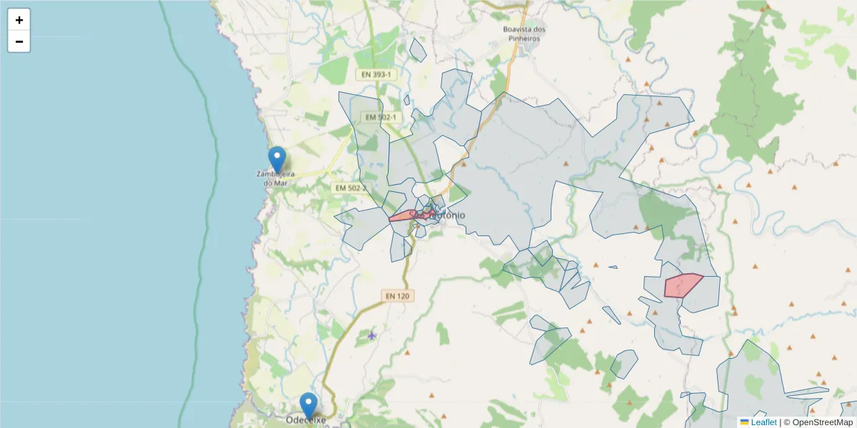 Mapa detalhado do código postal 7630-614 com limites, códigos postais vizinhos e agências dos correios