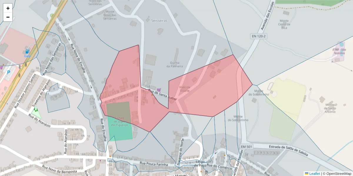 Mapa detalhado do código postal 7630-625 com limites, códigos postais vizinhos e agências dos correios
