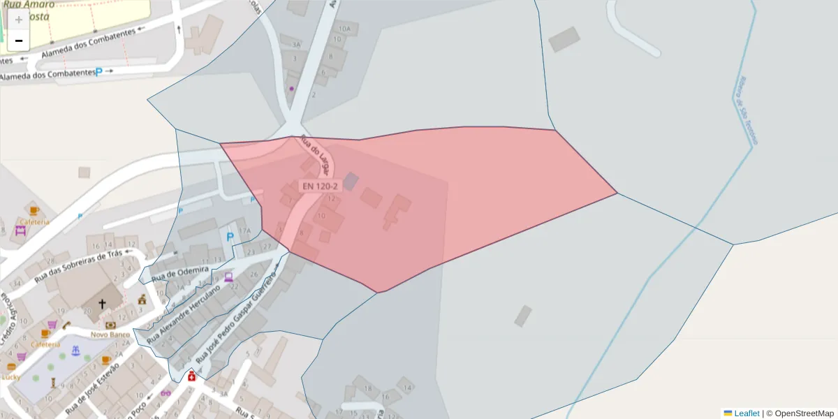 Mapa detalhado do código postal 7630-631 com limites, códigos postais vizinhos e agências dos correios